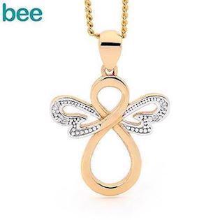 Bee Jewelry Angel 9 karat skinnende gult gull med diamanter, modell 65599